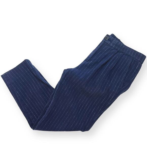 MADEWELL Wool Linen Blend Takaroo Pleated Cigarette Pants Sporty Pinstripe Blue - Picture 11 of 13